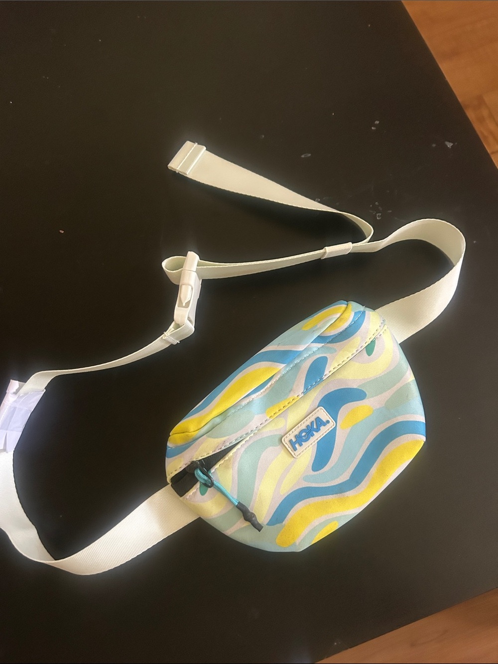Hoka Pastel Wave Print Belt Bag in Blue, Yellow, Cream Fanny pack